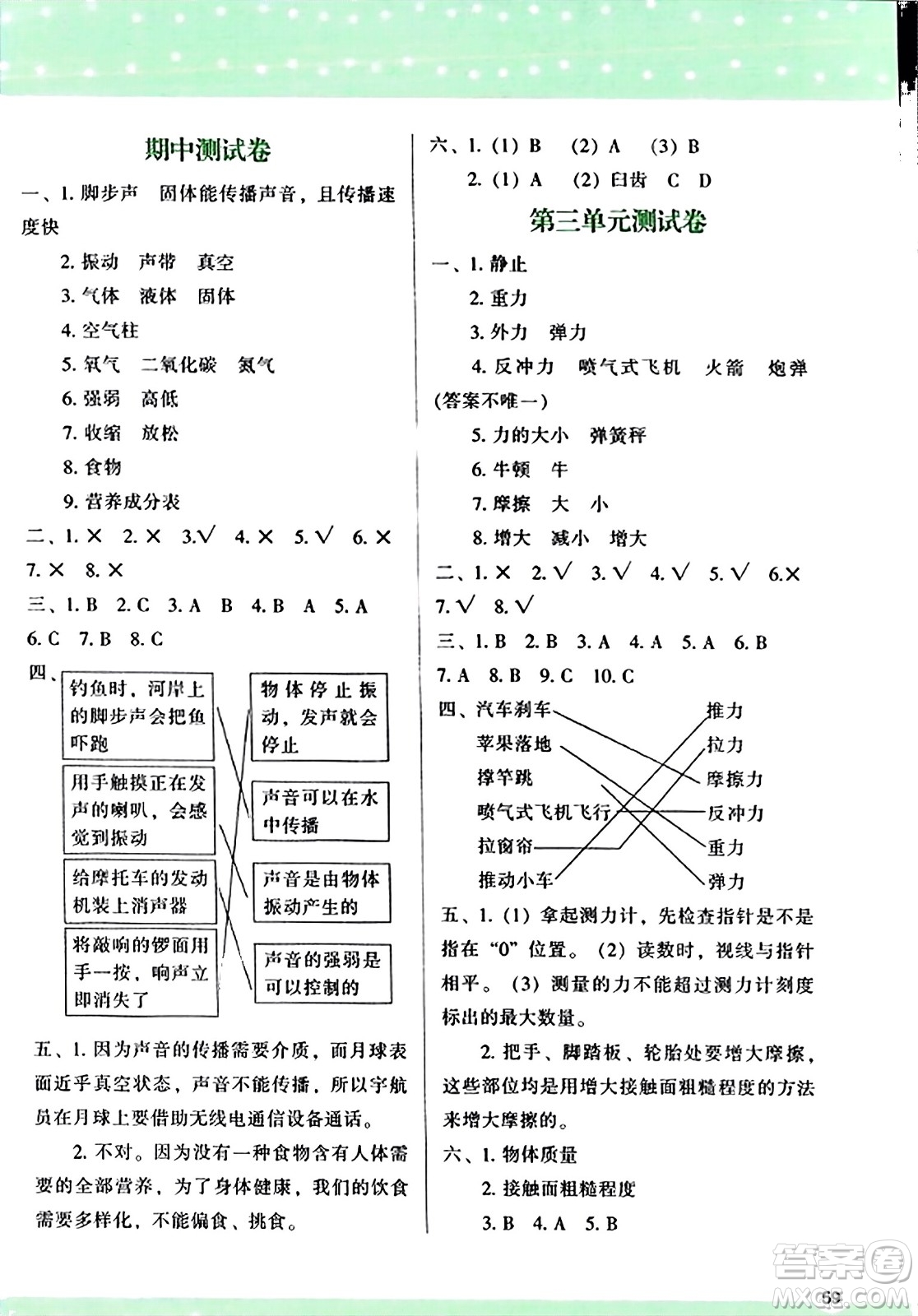 陜西人民教育出版社2023年秋學(xué)習(xí)與評(píng)價(jià)四年級(jí)科學(xué)上冊(cè)教科版答案