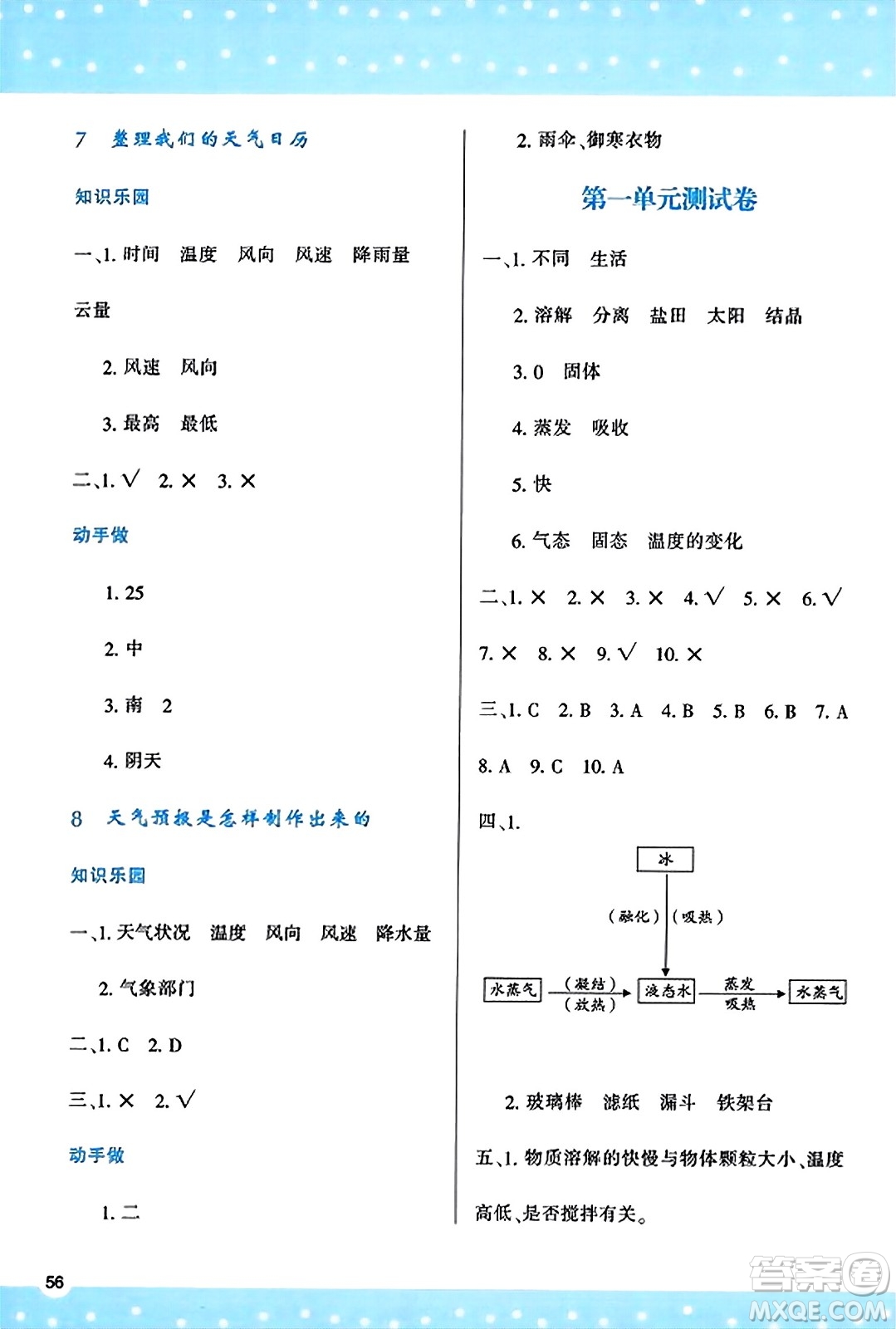 陜西人民教育出版社2023年秋學(xué)習(xí)與評價三年級科學(xué)上冊教科版答案