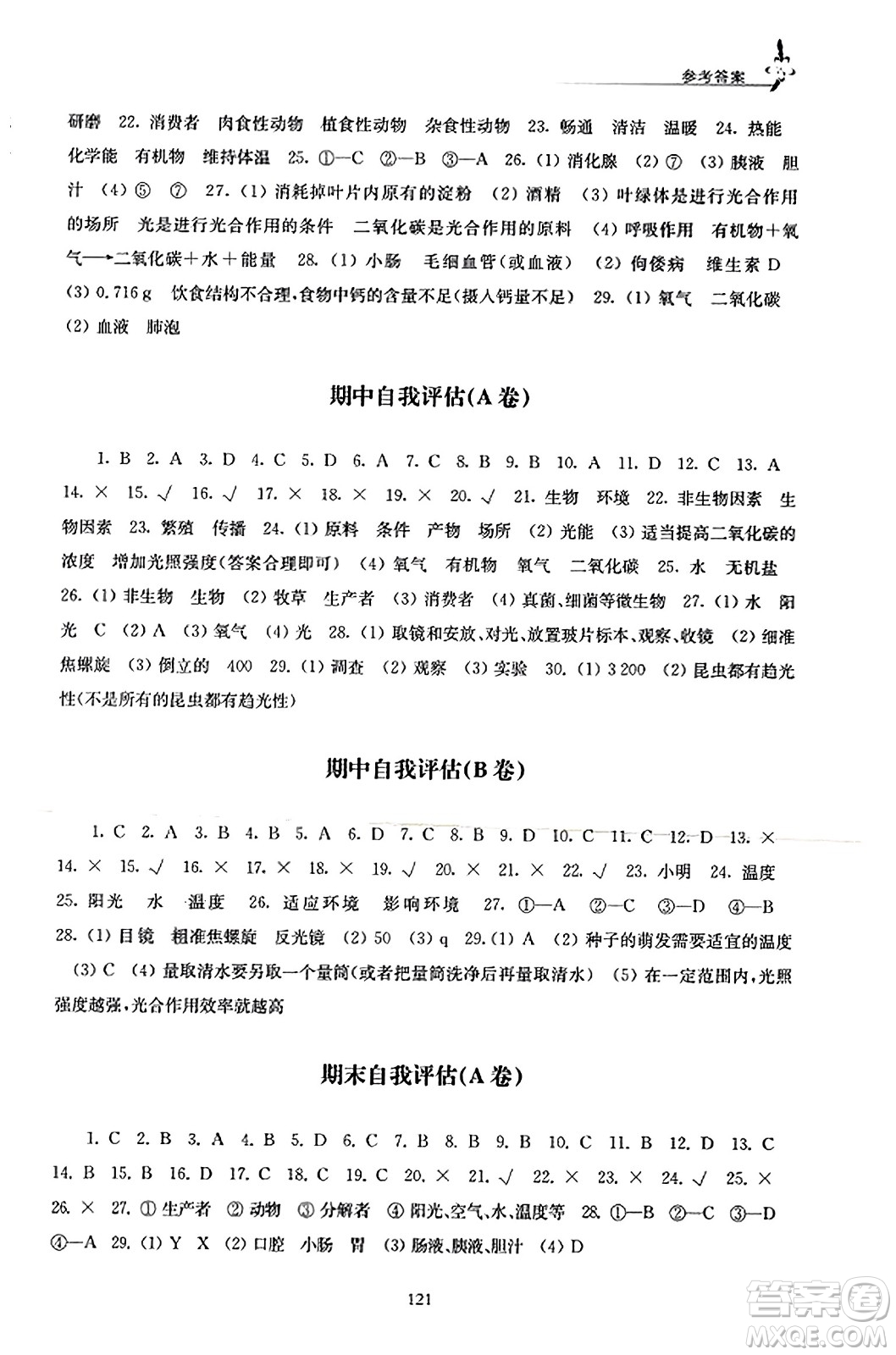 江蘇鳳凰教育出版社2023年秋學習與評價七年級生物上冊蘇科版答案