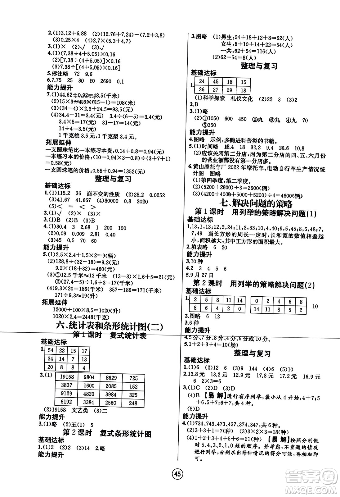 北方婦女兒童出版社2023年秋培優(yōu)課堂隨堂練習(xí)冊五年級數(shù)學(xué)上冊蘇教版答案