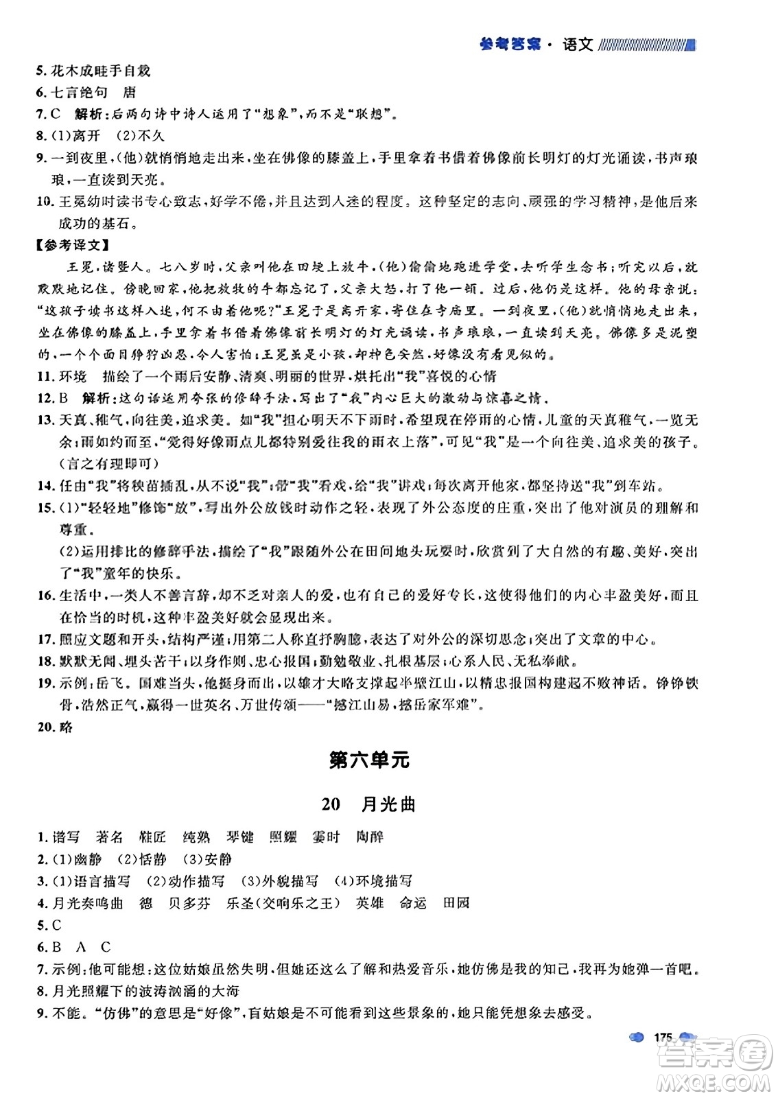 上海大學(xué)出版社2023年秋上海作業(yè)六年級(jí)語文上冊上海專版答案