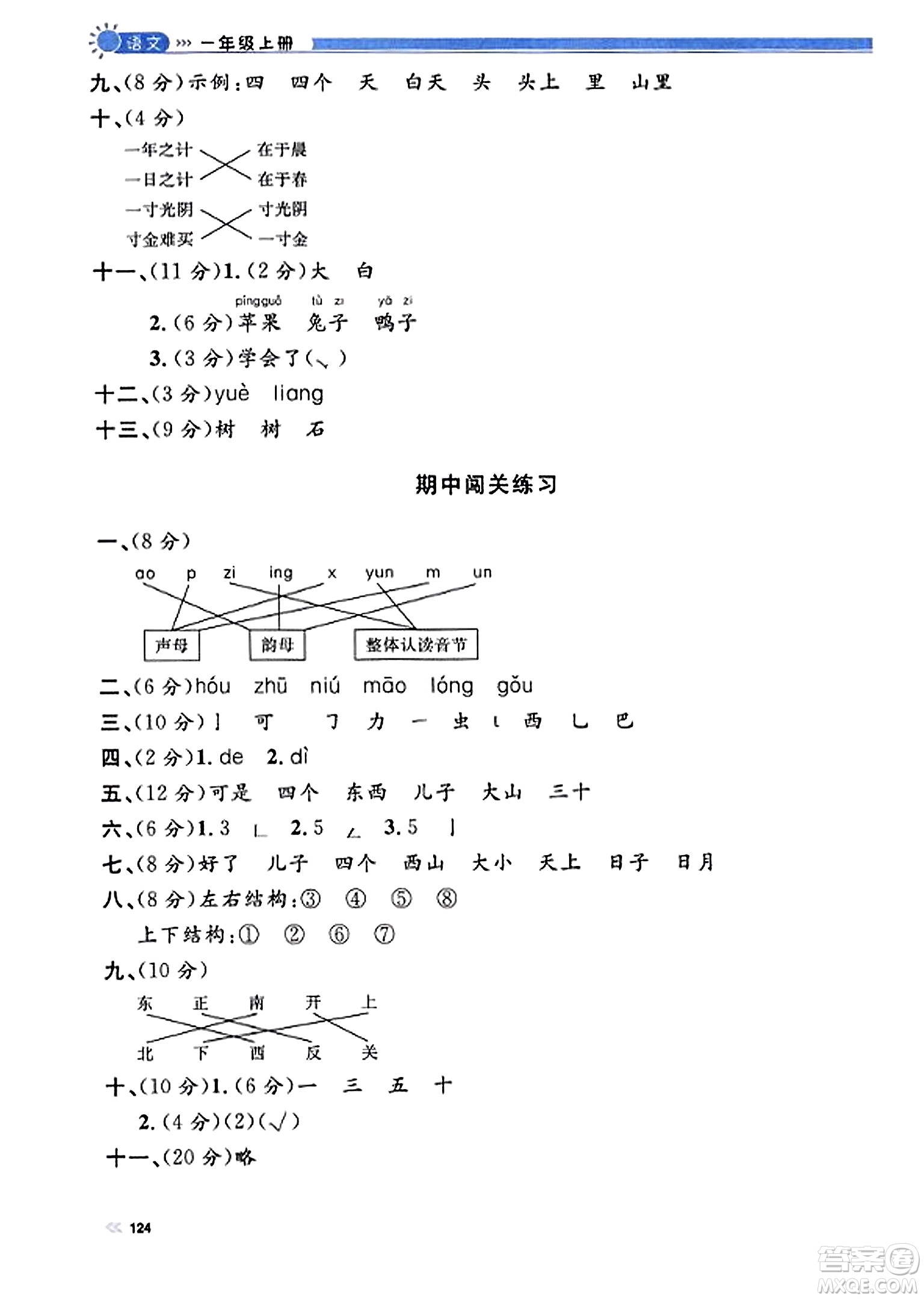 天津人民出版社2023年秋上海作業(yè)一年級語文上冊上海專版答案