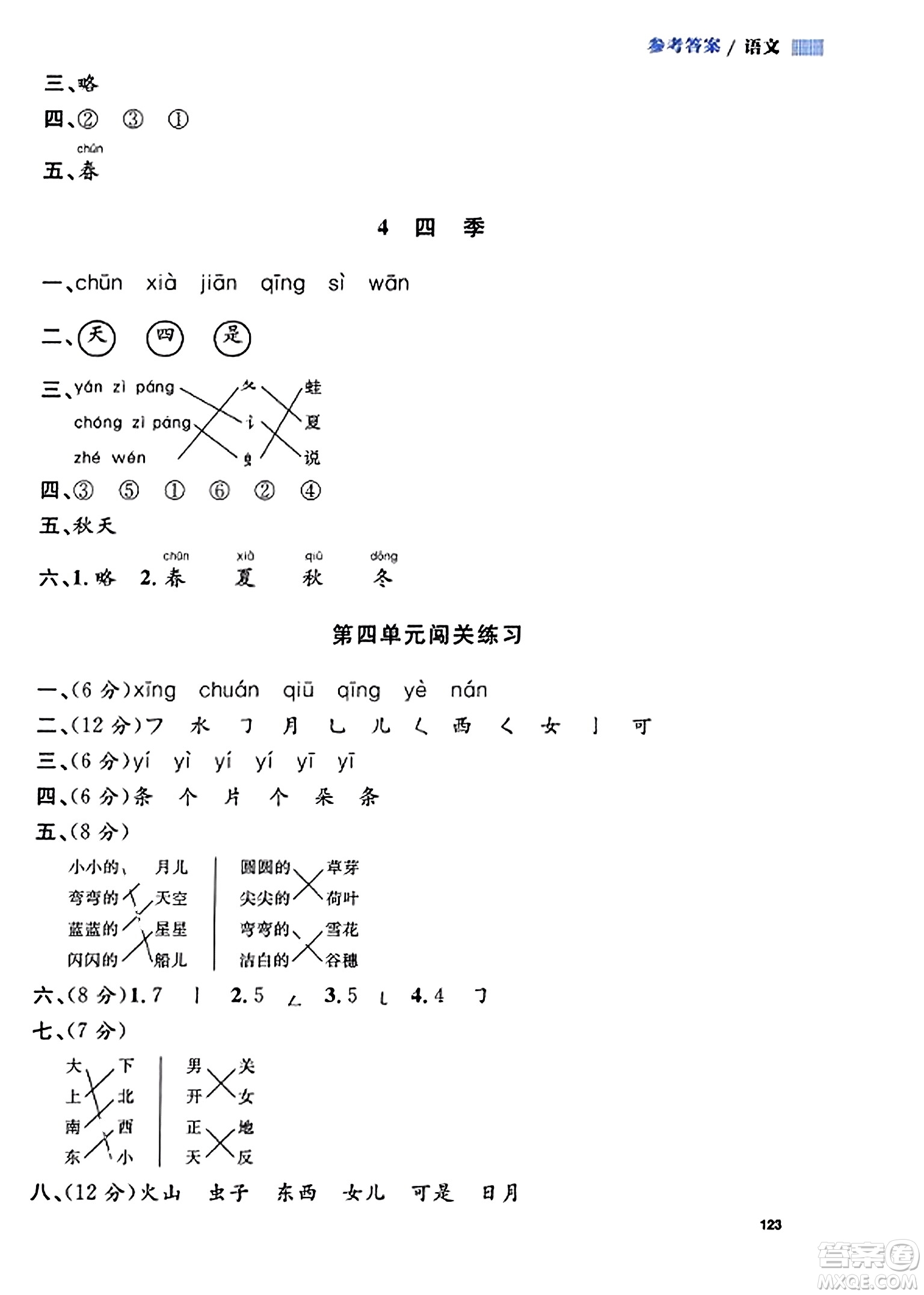 天津人民出版社2023年秋上海作業(yè)一年級語文上冊上海專版答案