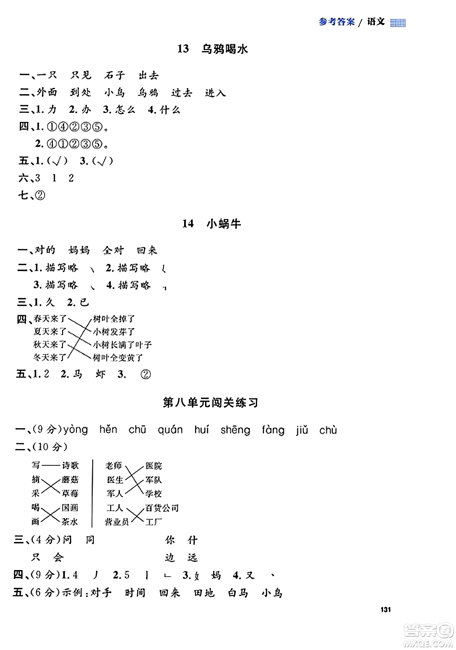 天津人民出版社2023年秋上海作業(yè)一年級語文上冊上海專版答案