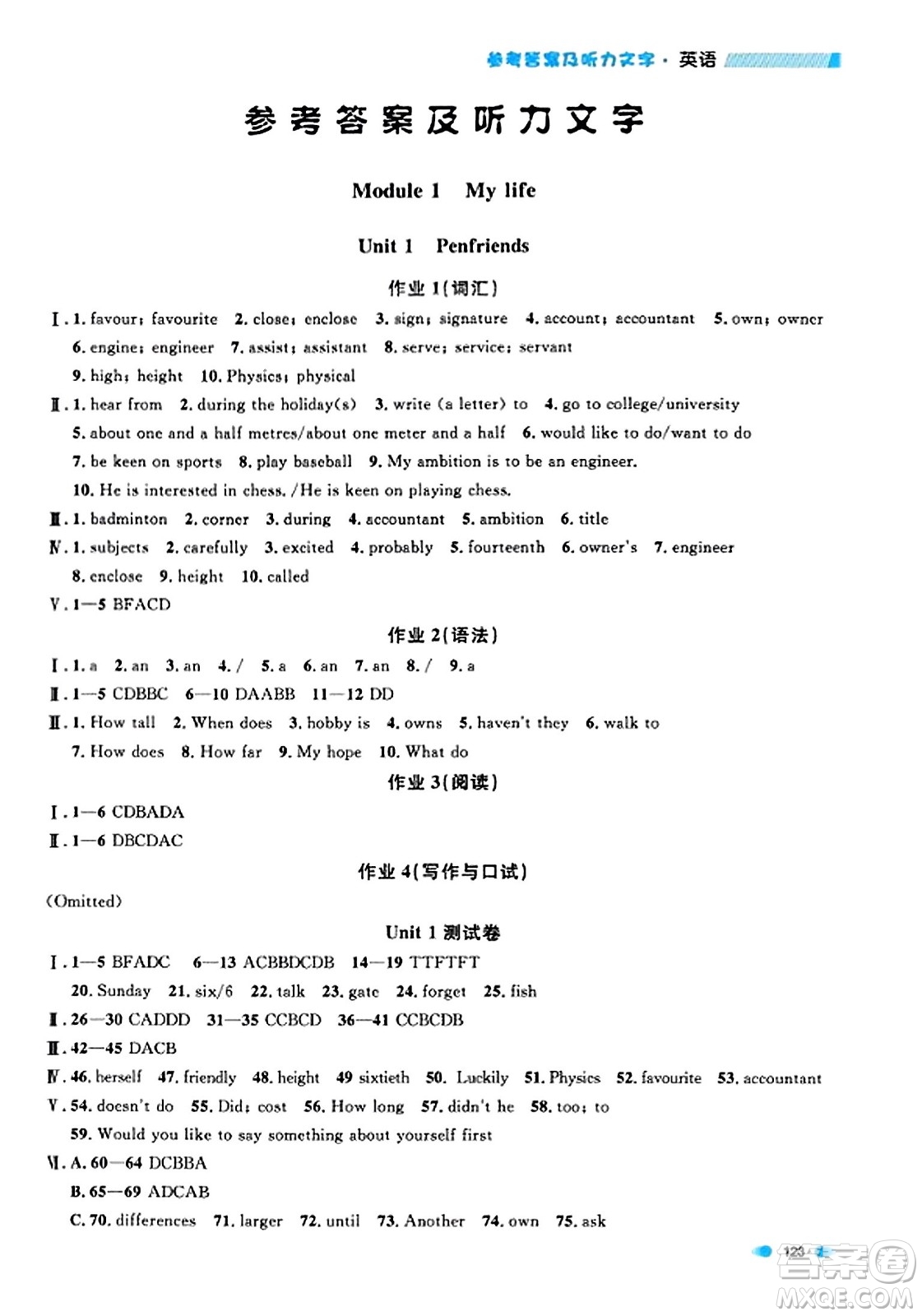 天津人民出版社2023年秋上海作業(yè)八年級英語上冊牛津版上海專版答案