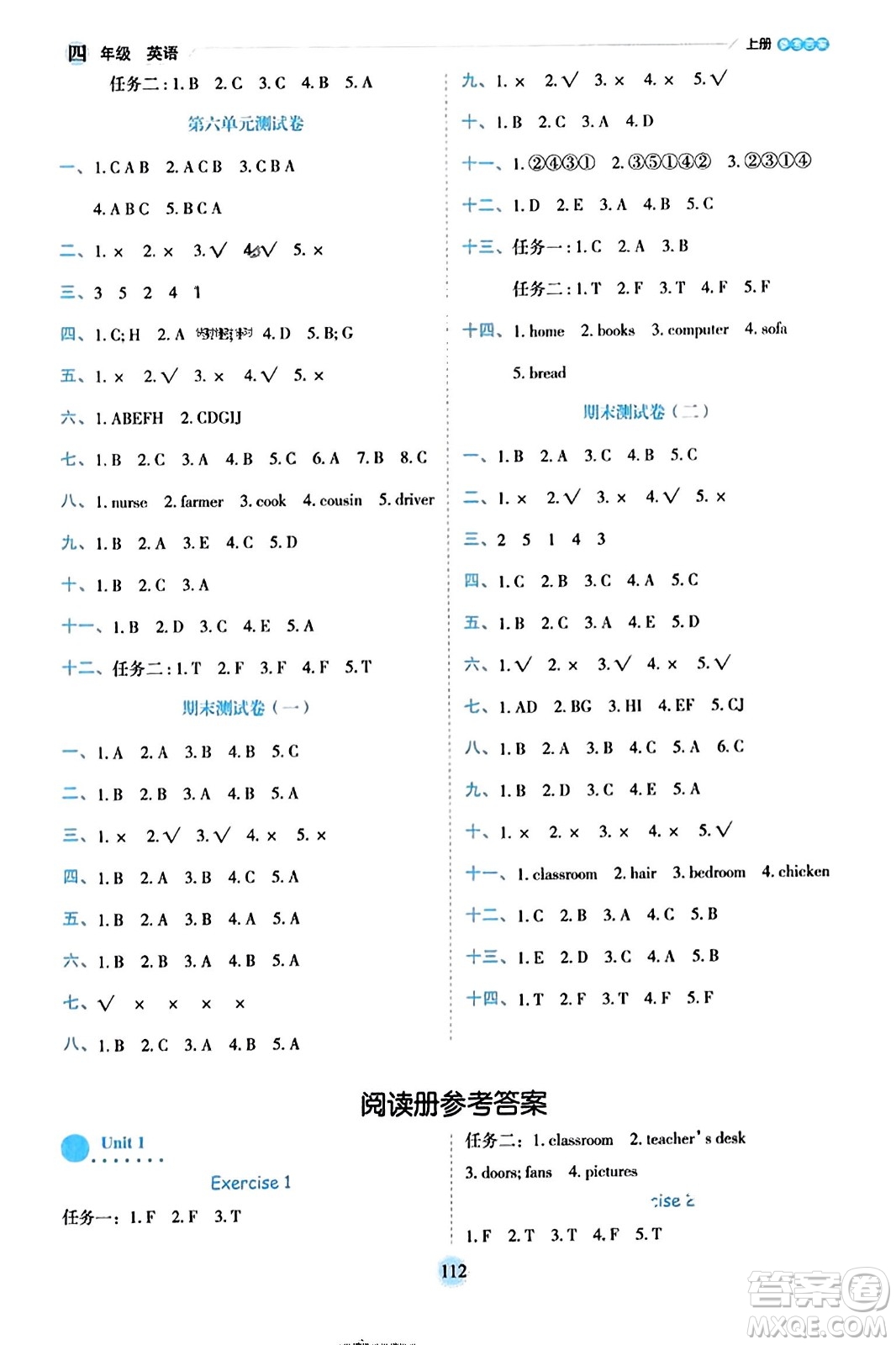 延邊人民出版社2023年秋優(yōu)秀生作業(yè)本四年級英語上冊人教PEP版答案