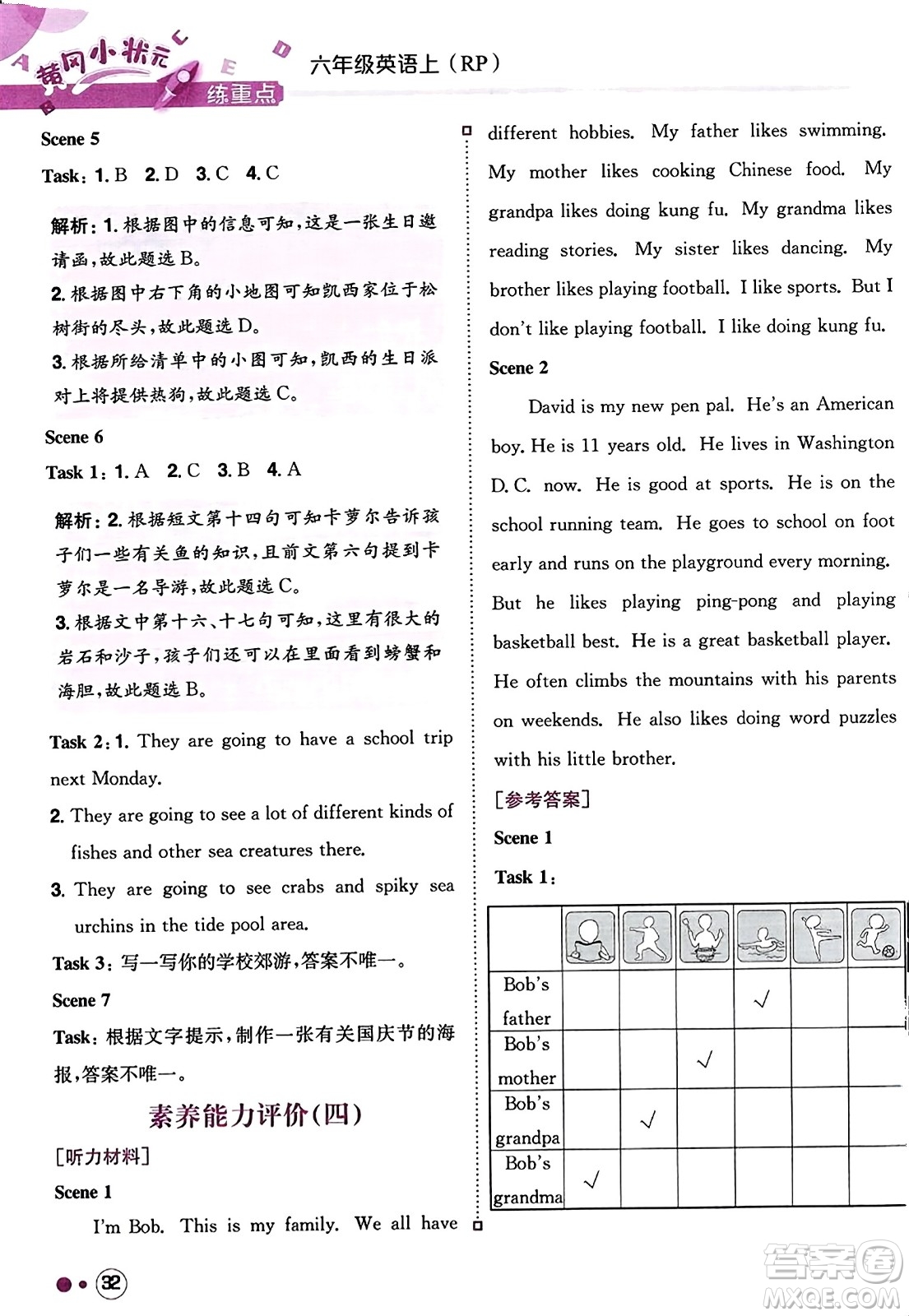 龍門書局2023年秋黃岡小狀元練重點(diǎn)培優(yōu)同步作業(yè)六年級(jí)英語(yǔ)上冊(cè)人教PEP版答案