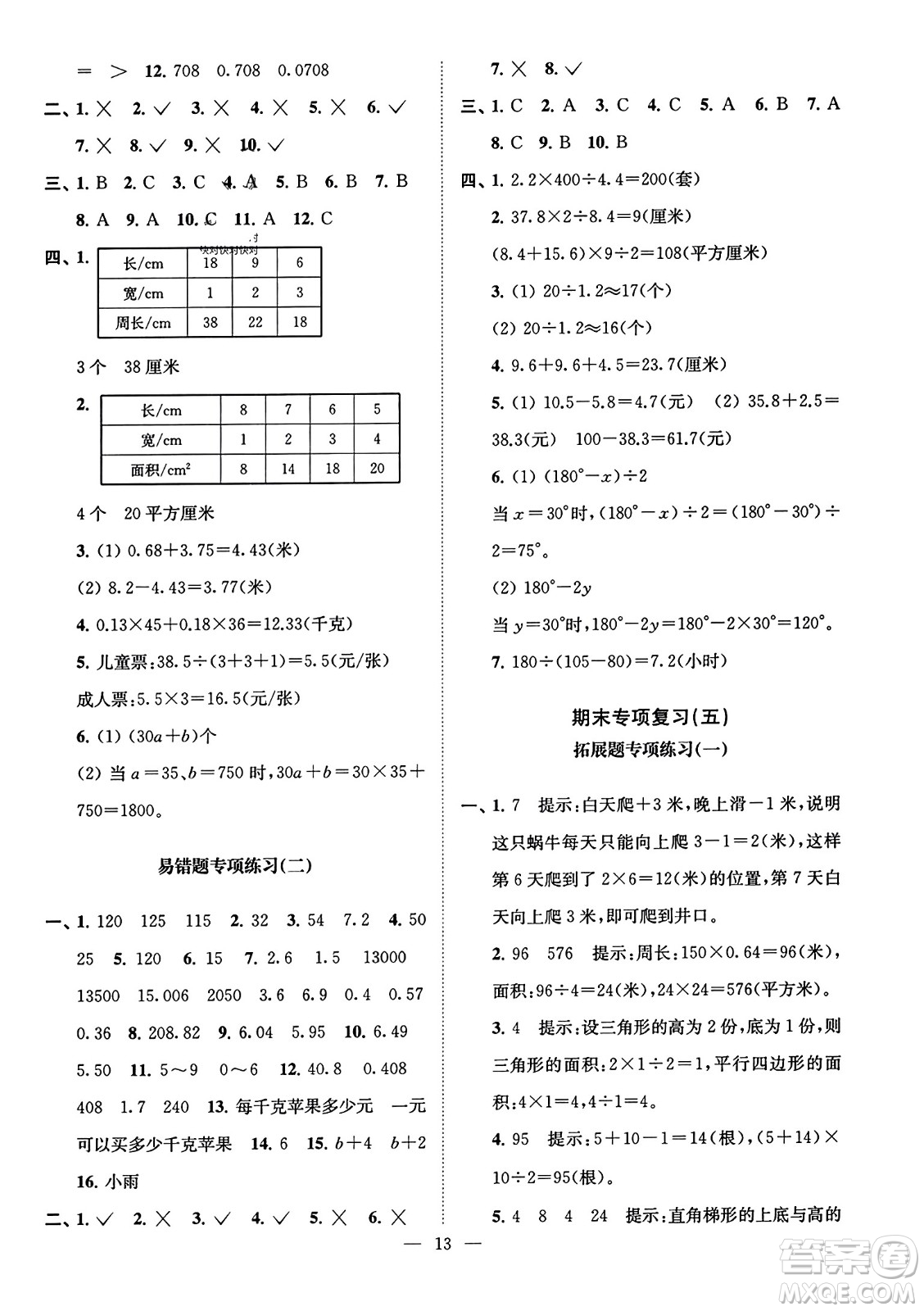 江蘇鳳凰美術(shù)出版社2023年秋超能學(xué)典各地期末試卷精選五年級數(shù)學(xué)上冊江蘇版答案