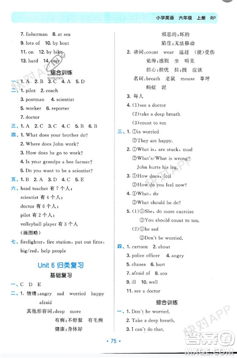 首都師范大學(xué)出版社2023年秋53單元?dú)w類復(fù)習(xí)六年級(jí)英語(yǔ)上冊(cè)人教版參考答案