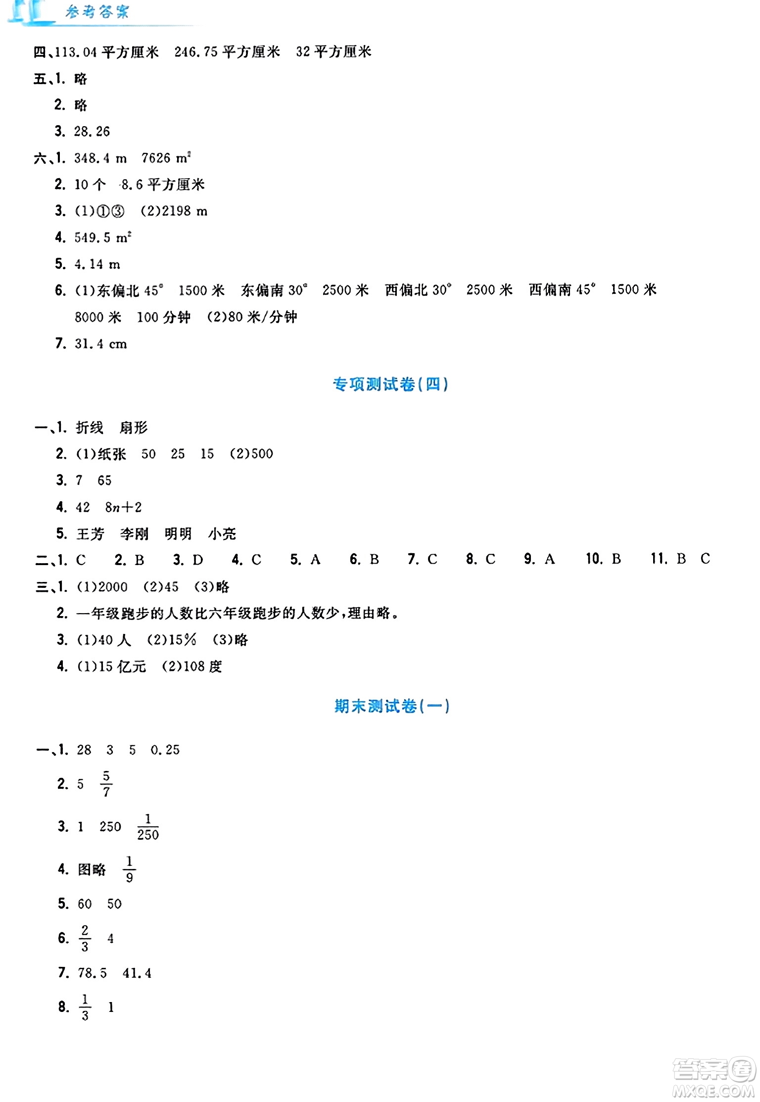 浙江工商大學出版社2023年秋學力測評小學生單元測試卷六年級數(shù)學上冊人教版答案