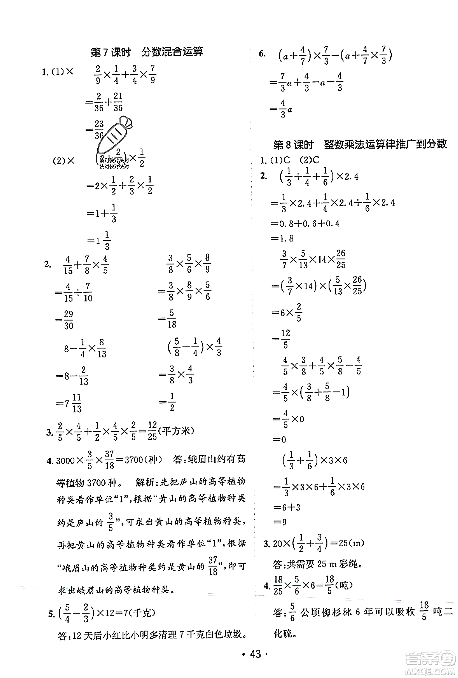 新疆青少年出版社2023年秋同行課課100分過關作業(yè)六年級數(shù)學上冊人教版答案