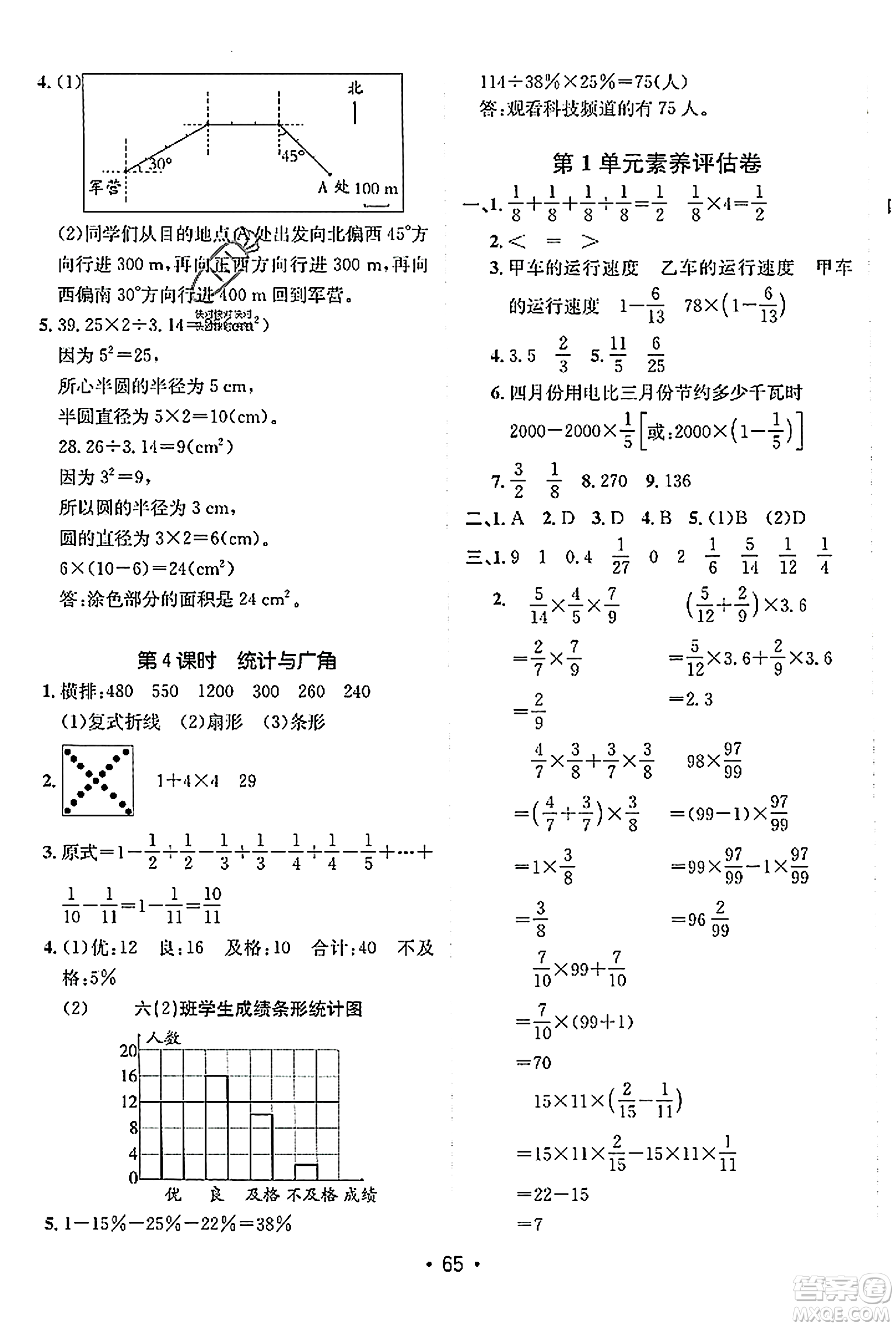 新疆青少年出版社2023年秋同行課課100分過關作業(yè)六年級數(shù)學上冊人教版答案