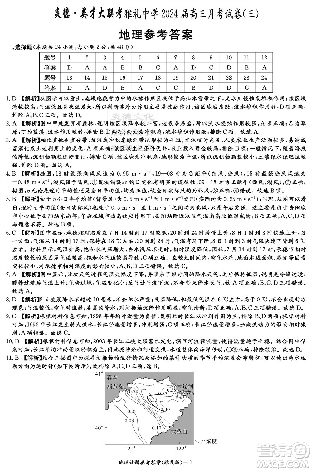 炎德英才大聯(lián)考雅禮中學(xué)2024屆高三11月月考試卷三地理答案