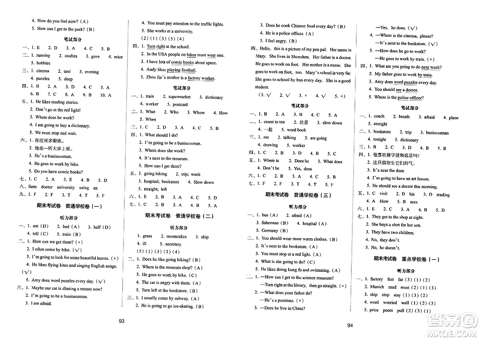 長春出版社2023年秋期末沖刺100分完全試卷六年級(jí)英語上冊人教PEP版三年級(jí)起始版答案