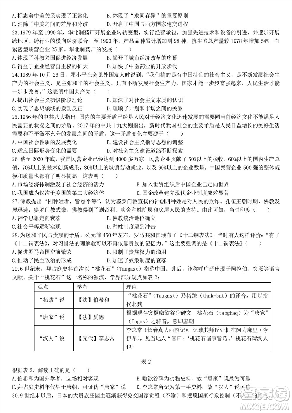 哈爾濱第九中學(xué)2024屆高三上學(xué)期期中考試歷史試題答案