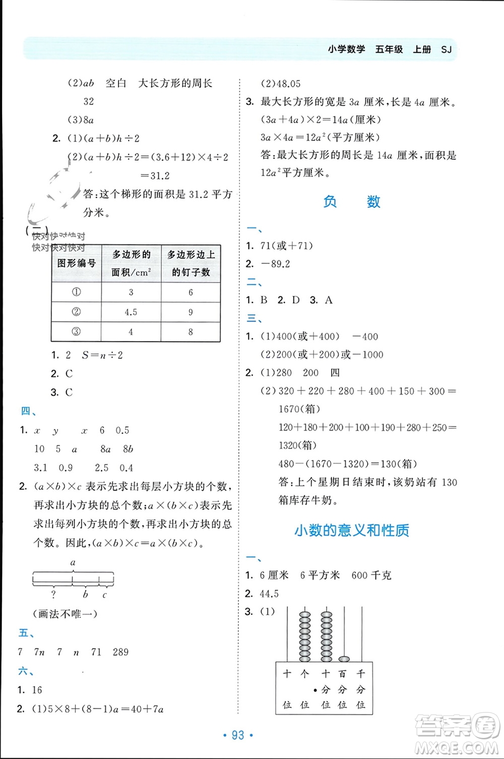 首都師范大學(xué)出版社2023年秋53單元歸類復(fù)習(xí)五年級數(shù)學(xué)上冊蘇教版參考答案