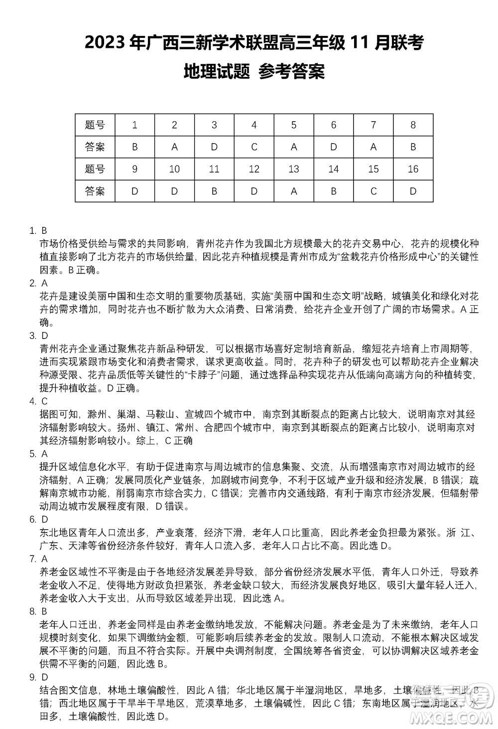 2023年廣西三新學(xué)術(shù)聯(lián)盟高三年級11月聯(lián)考地理試題答案