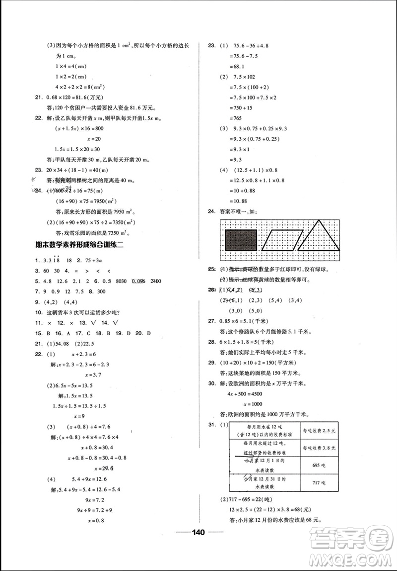 山東科學(xué)技術(shù)出版社2023年秋新思維伴你學(xué)達(dá)標(biāo)測(cè)試卷五年級(jí)數(shù)學(xué)上冊(cè)人教版參考答案