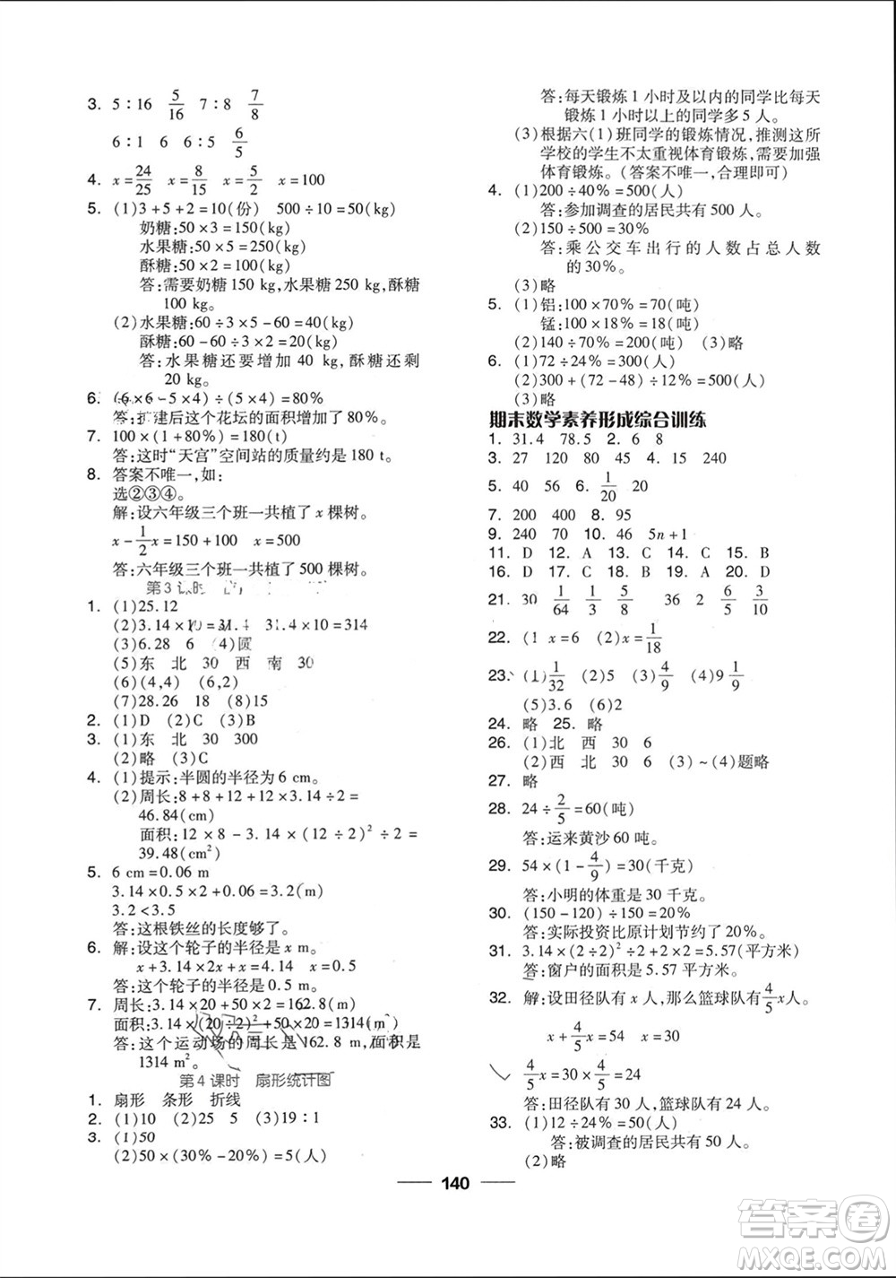 山東科學(xué)技術(shù)出版社2023年秋新思維伴你學(xué)達(dá)標(biāo)測試卷六年級數(shù)學(xué)上冊人教版參考答案