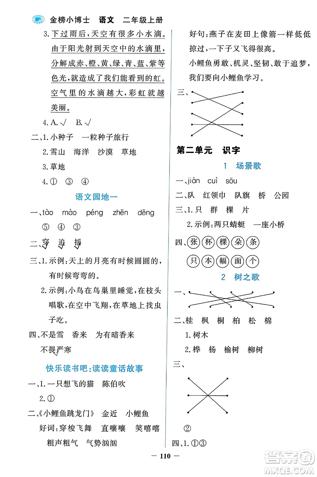 延邊大學(xué)出版社2023年秋世紀(jì)金榜金榜小博士二年級語文上冊部編版答案