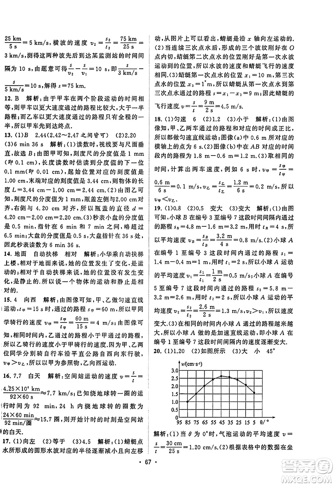 江蘇人民出版社2023年秋課時提優(yōu)計劃作業(yè)本八年級物理上冊蘇科版答案