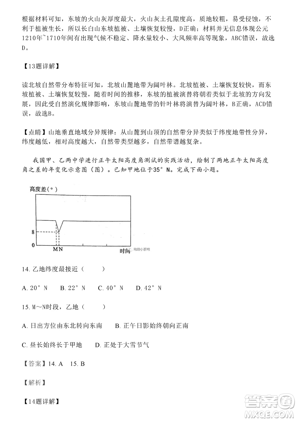 淄博市2023-2024學年高三上學期11月期中檢測地理參考答案