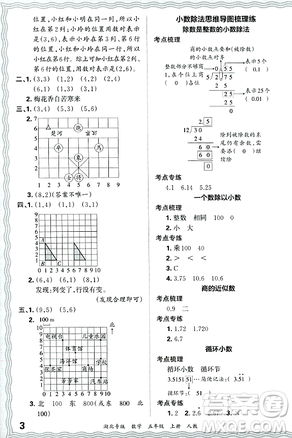 江西人民出版社2023年秋王朝霞各地期末試卷精選五年級(jí)數(shù)學(xué)上冊(cè)人教版湖北專版答案