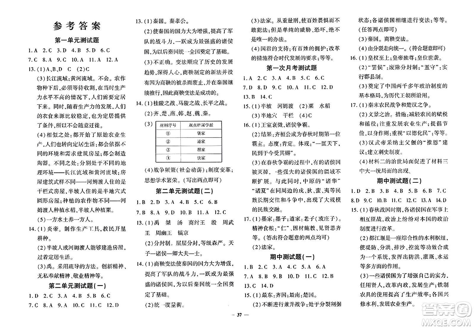 濟(jì)南出版社2023年秋黃岡360度定制密卷七年級歷史上冊通用版答案