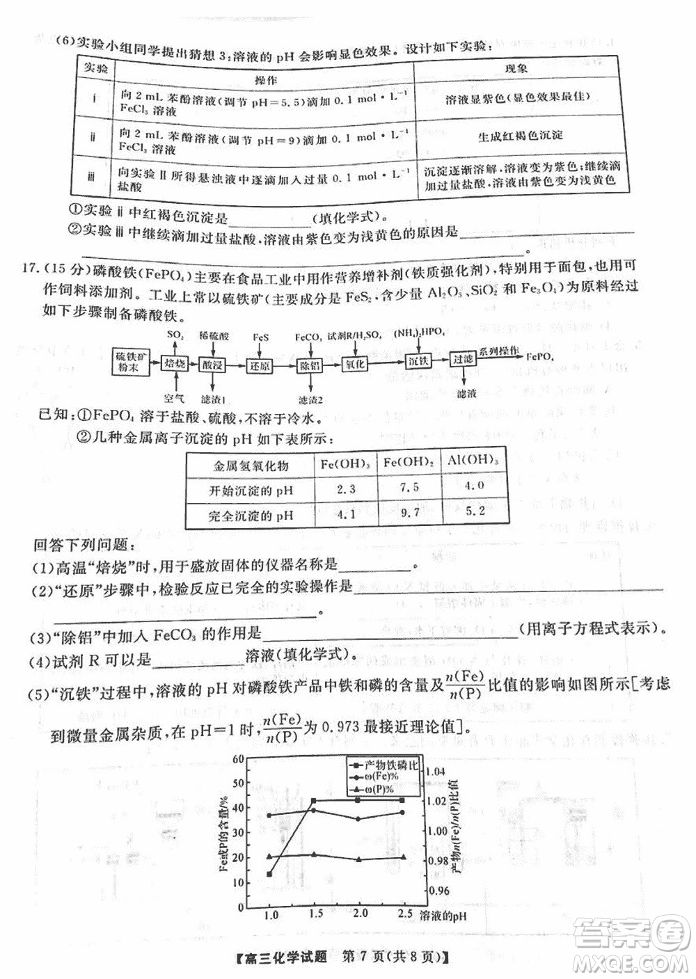 湖南天壹名校聯(lián)盟2024屆高三上學(xué)期11月質(zhì)量檢測試題化學(xué)答案