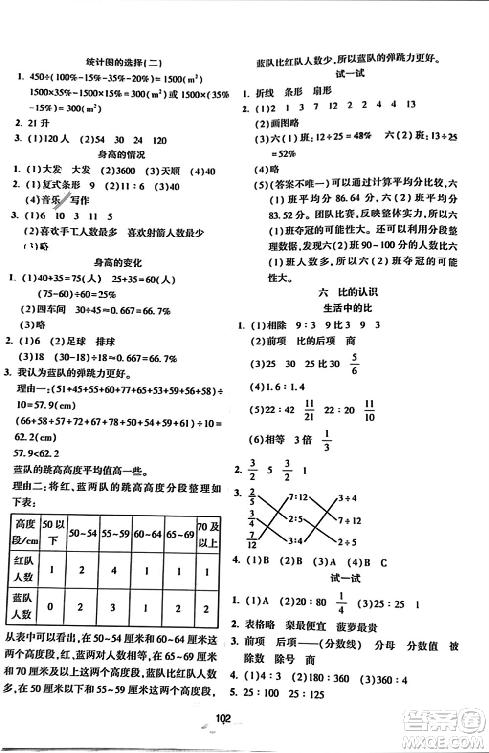 遼寧教育出版社2023年秋好課堂堂練六年級數(shù)學(xué)上冊北師大版參考答案