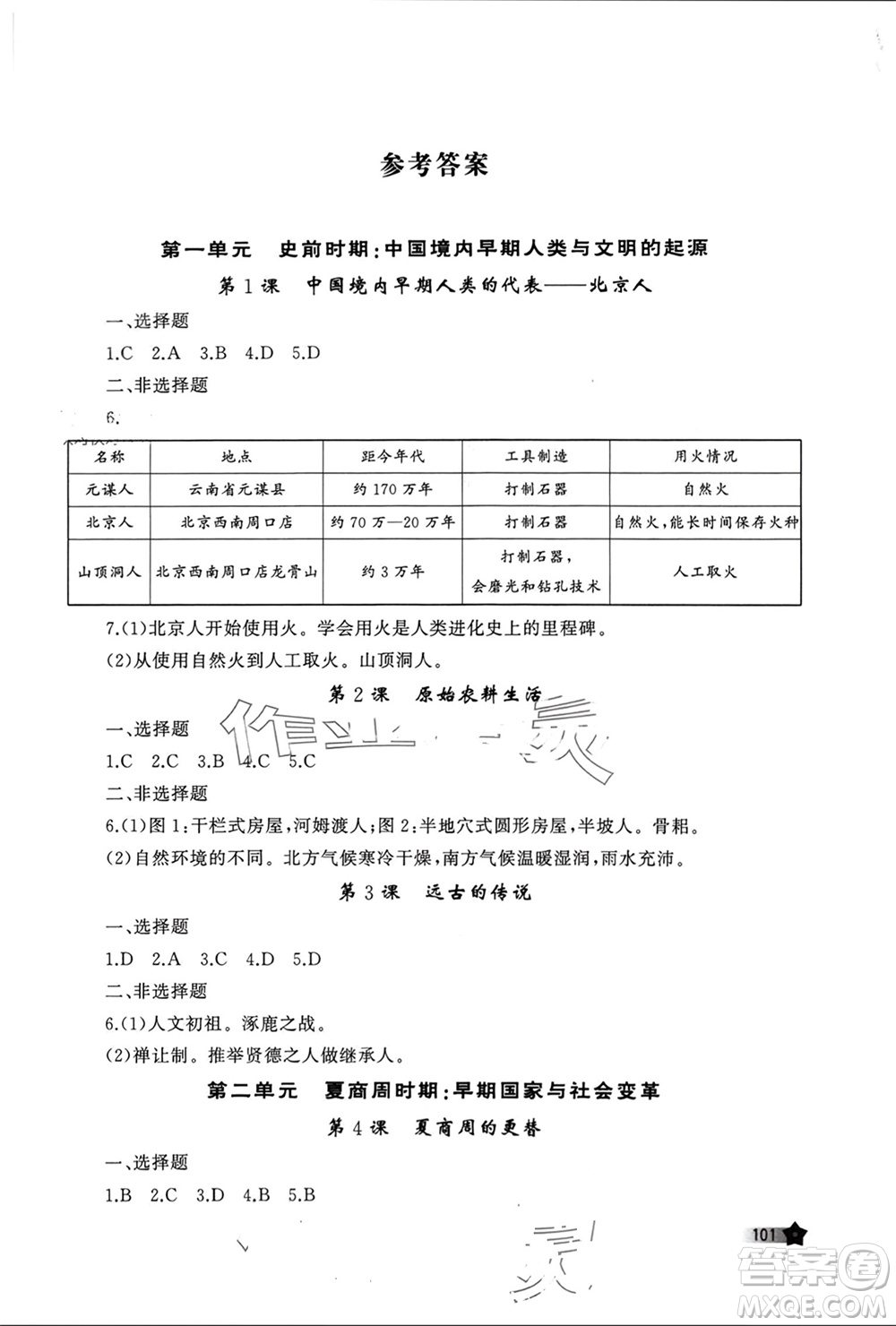 山東友誼出版社2023年秋伴你學(xué)新課程助學(xué)叢書七年級中國歷史上冊通用版參考答案