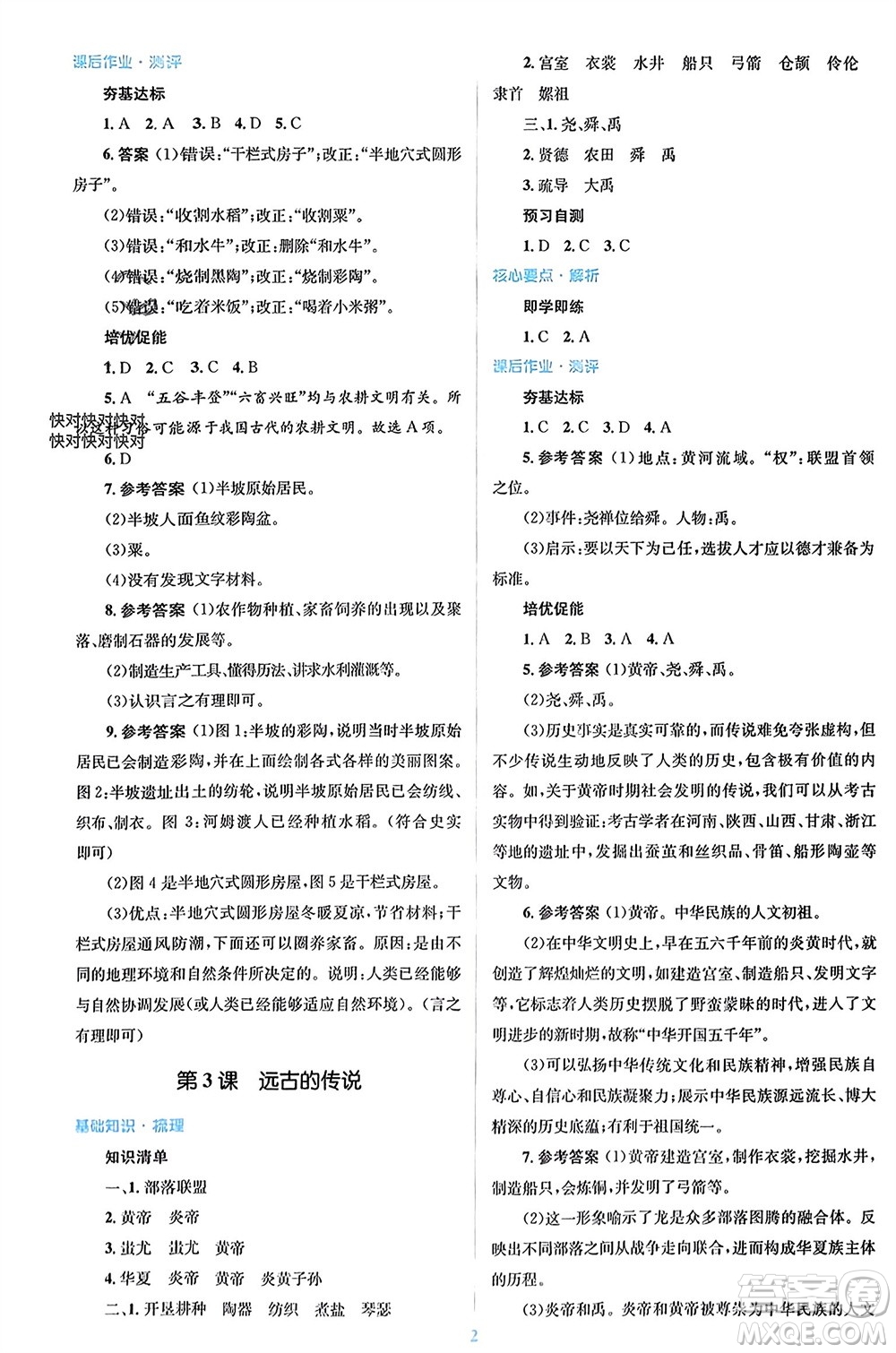 人民教育出版社2023年秋人教金學(xué)典同步解析與測評學(xué)考練七年級中國歷史上冊人教版參考答案