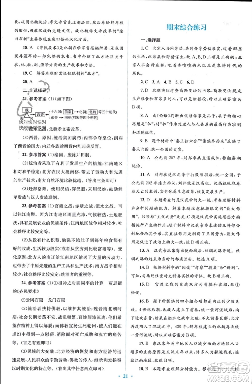 人民教育出版社2023年秋人教金學(xué)典同步解析與測評學(xué)考練七年級中國歷史上冊人教版參考答案