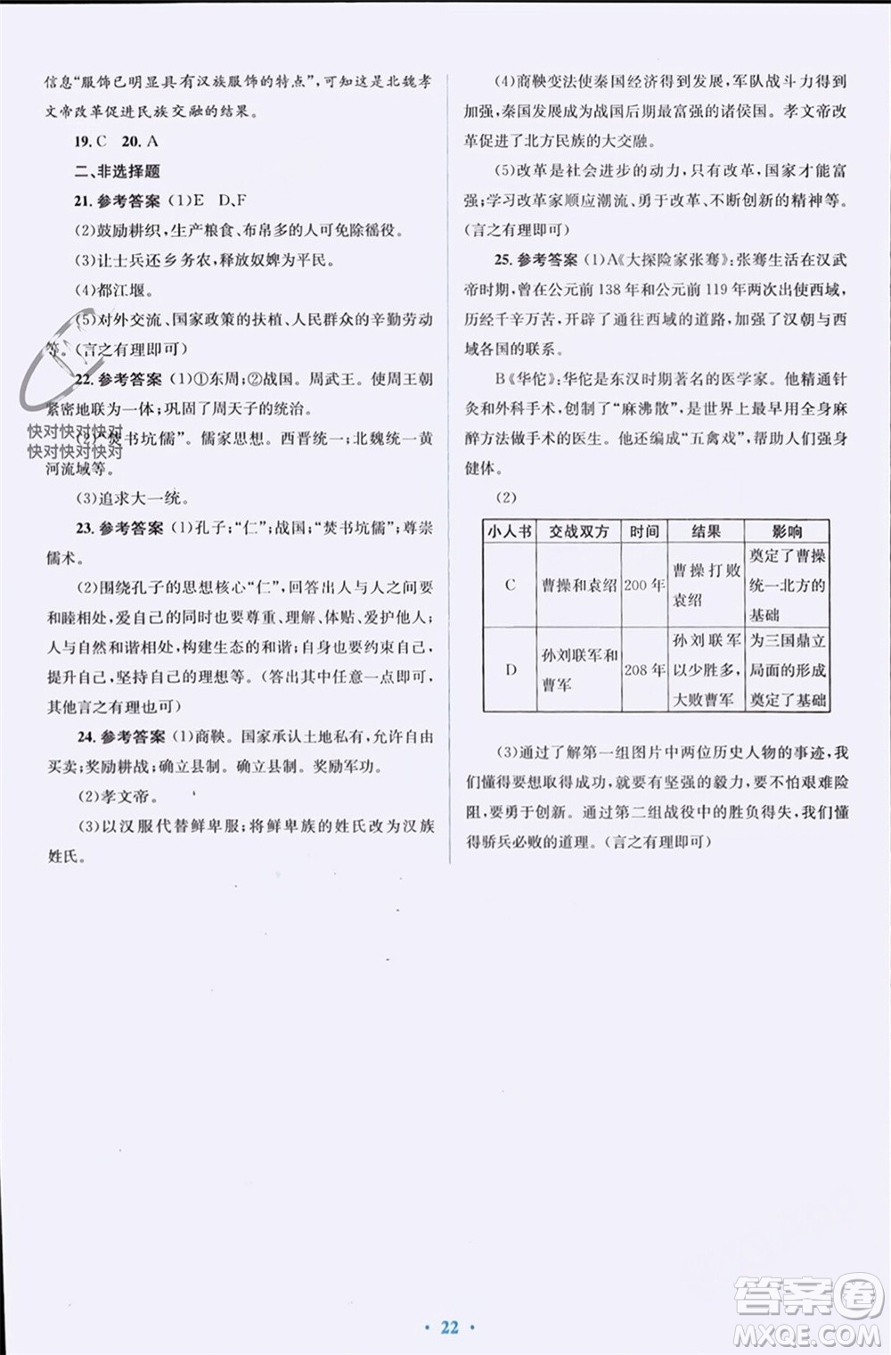 人民教育出版社2023年秋人教金學(xué)典同步解析與測評學(xué)考練七年級中國歷史上冊人教版參考答案