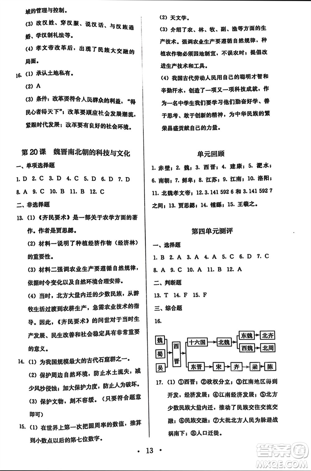 人民教育出版社2023年秋人教金學(xué)典同步解析與測(cè)評(píng)七年級(jí)歷史上冊(cè)人教版參考答案