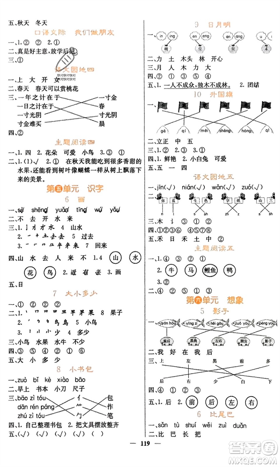 四川大學(xué)出版社2023年秋課堂點睛一年級語文上冊人教版湖南專版參考答案