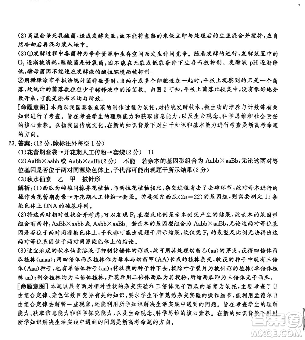 2024屆河北省部分重點高中高三上學(xué)期12月普通高考模擬試題生物參考答案