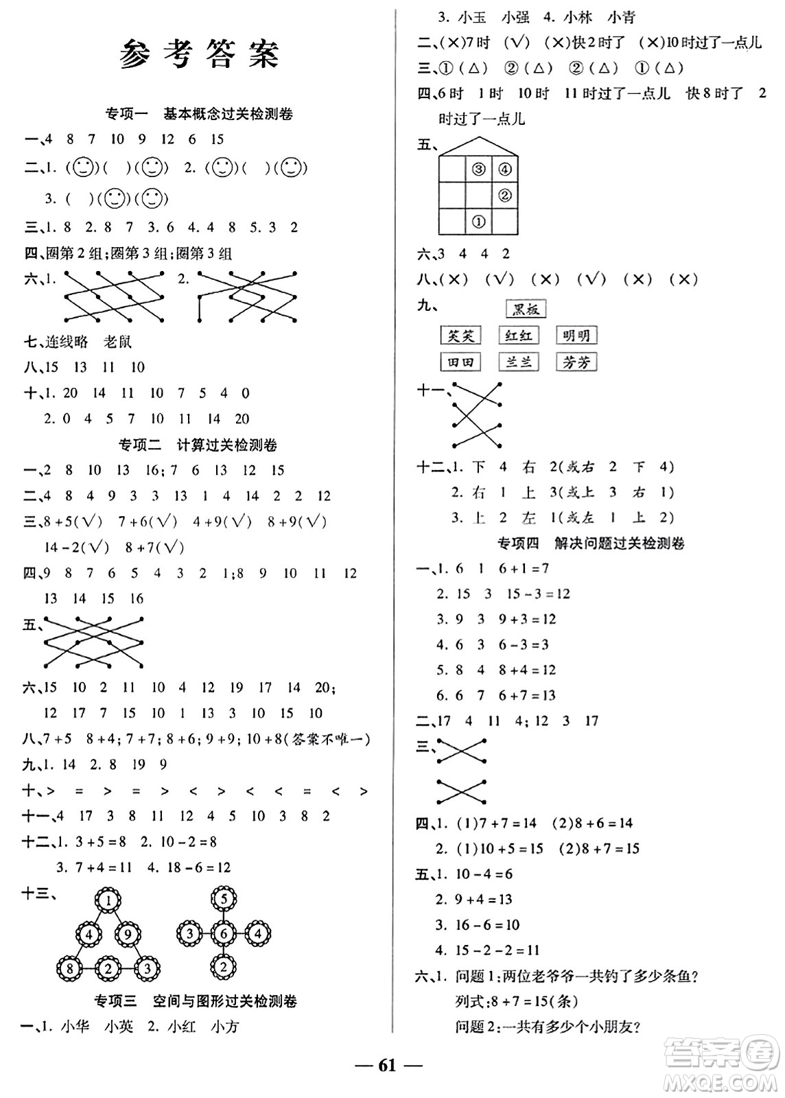 天津科學(xué)技術(shù)出版社2023年秋期末沖刺優(yōu)選卷一年級數(shù)學(xué)上冊人教版答案