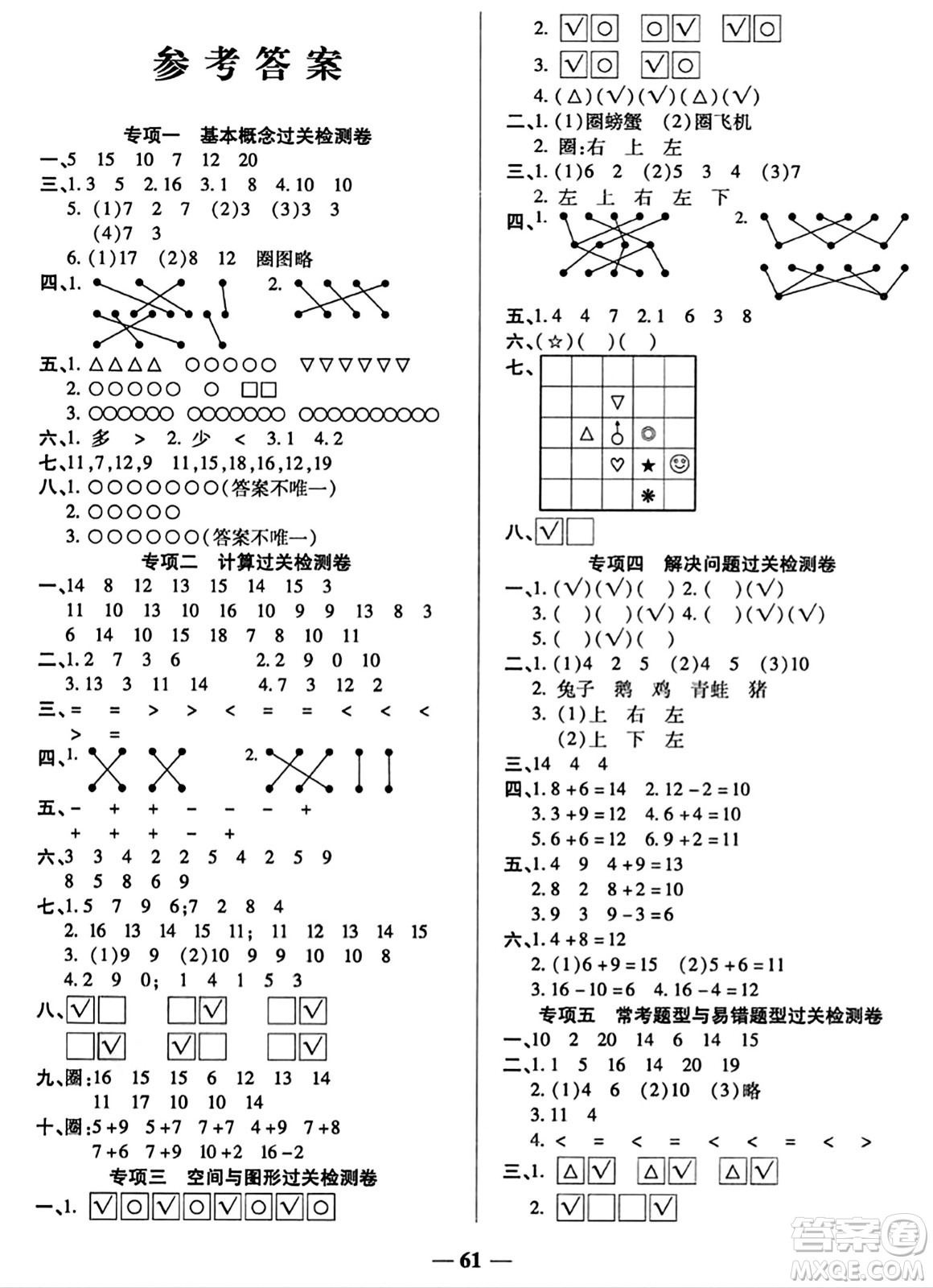 天津科學技術(shù)出版社2023年秋期末沖刺優(yōu)選卷一年級數(shù)學上冊蘇教版答案