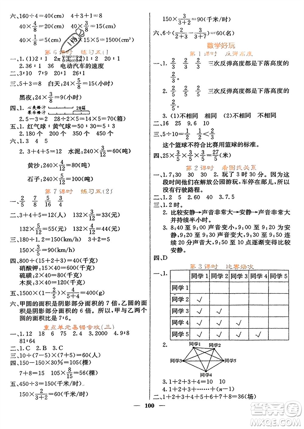 四川大學(xué)出版社2023年秋課堂點(diǎn)睛六年級(jí)數(shù)學(xué)上冊(cè)北師大版參考答案