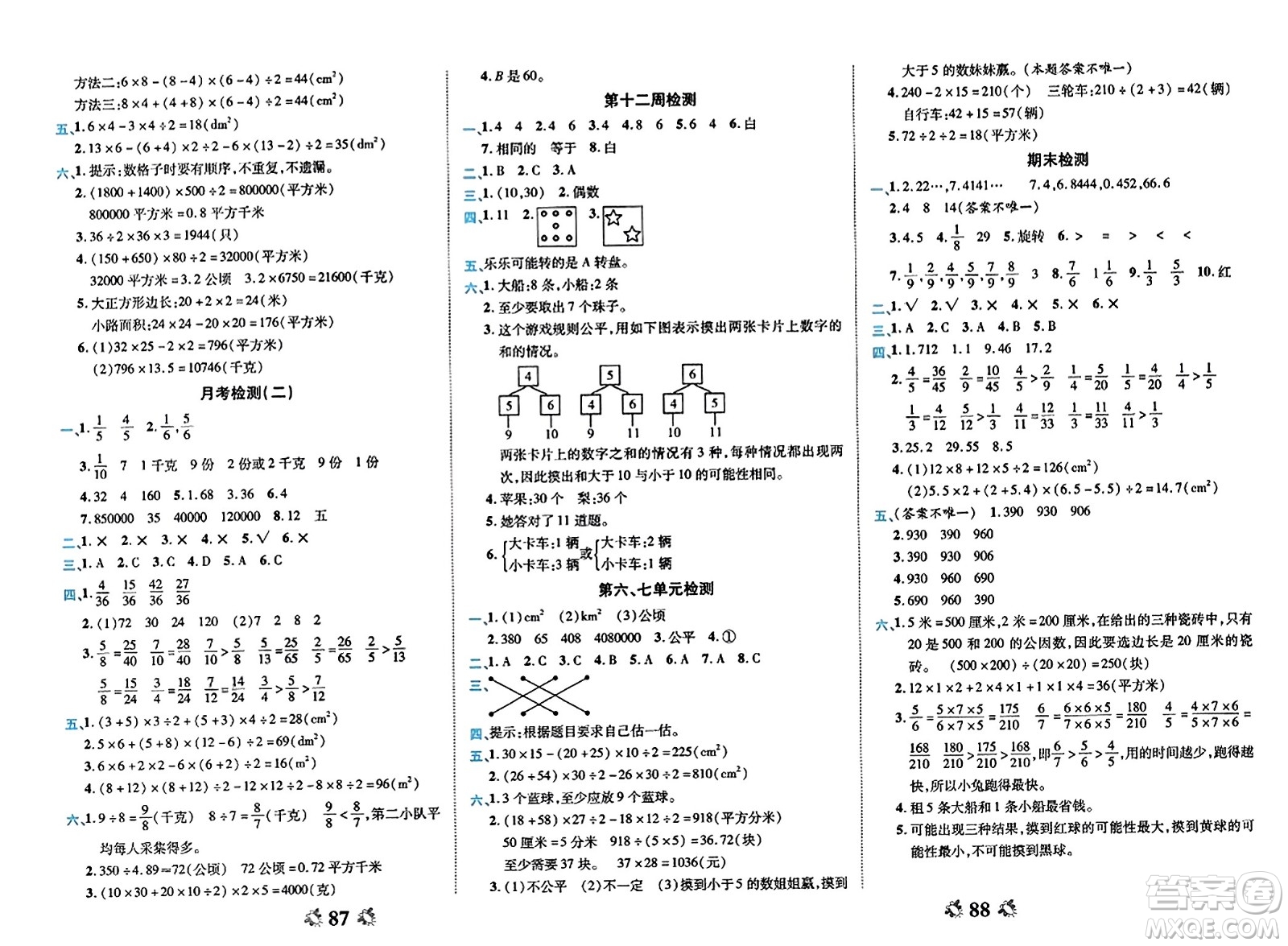 山東美術(shù)出版社2023年秋全能練考卷五年級數(shù)學(xué)上冊北師大版答案