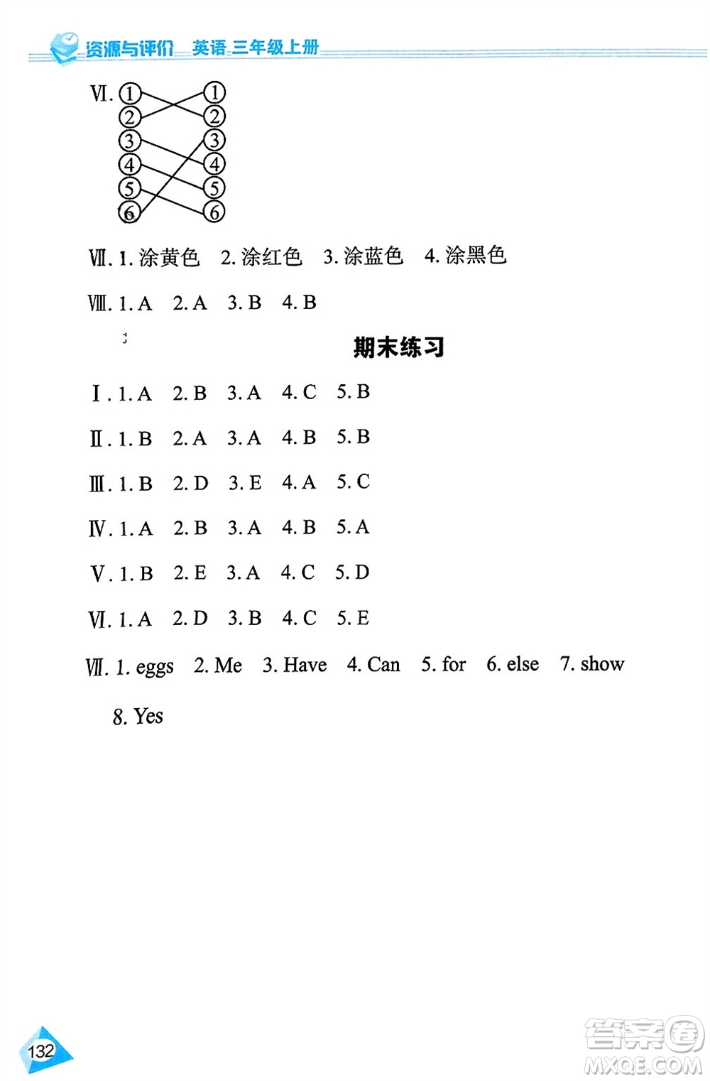 黑龍江教育出版社2023年秋資源與評(píng)價(jià)三年級(jí)英語(yǔ)上冊(cè)人教版J版參考答案