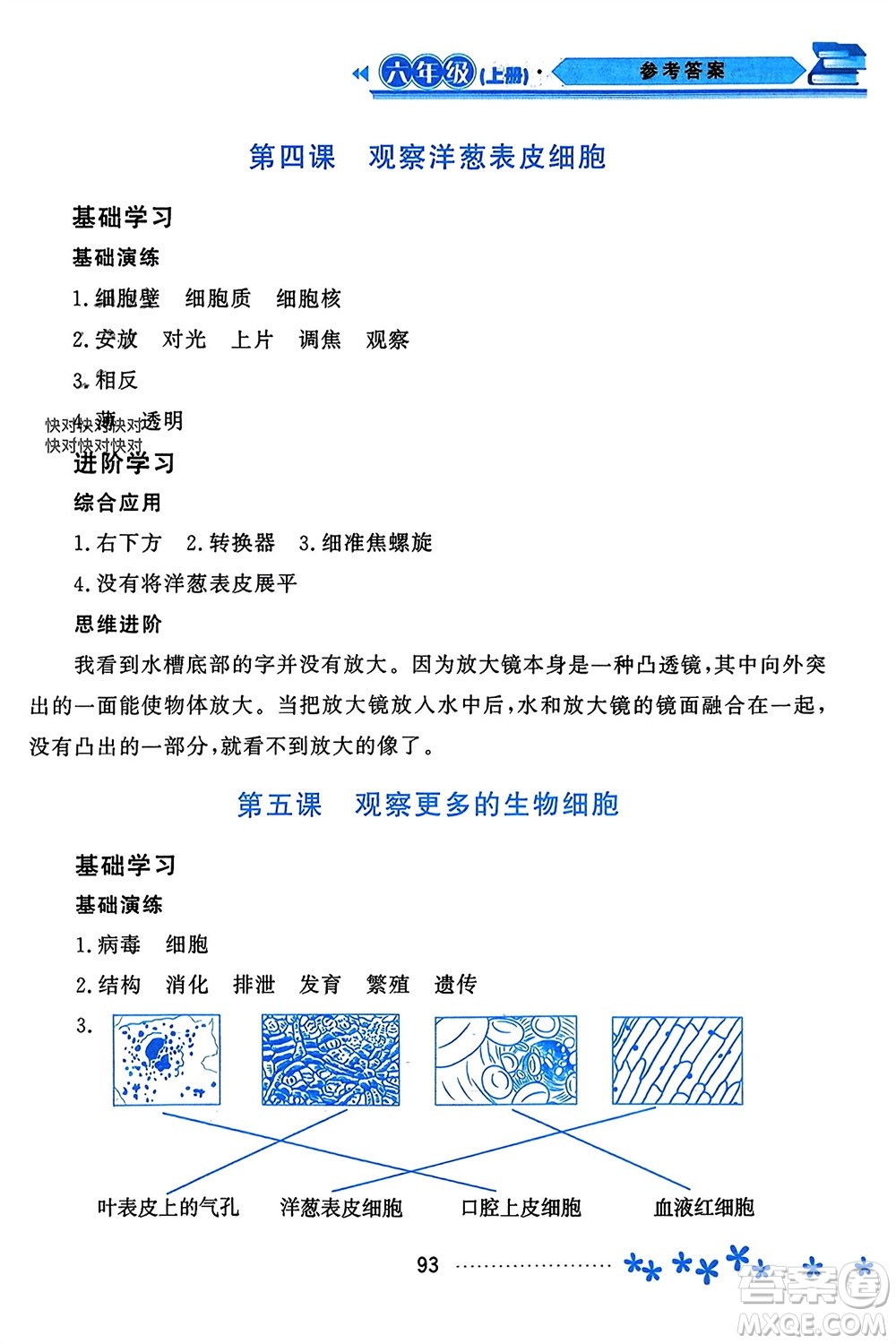 黑龍江教育出版社2023年秋資源與評(píng)價(jià)六年級(jí)科學(xué)上冊(cè)教科版參考答案