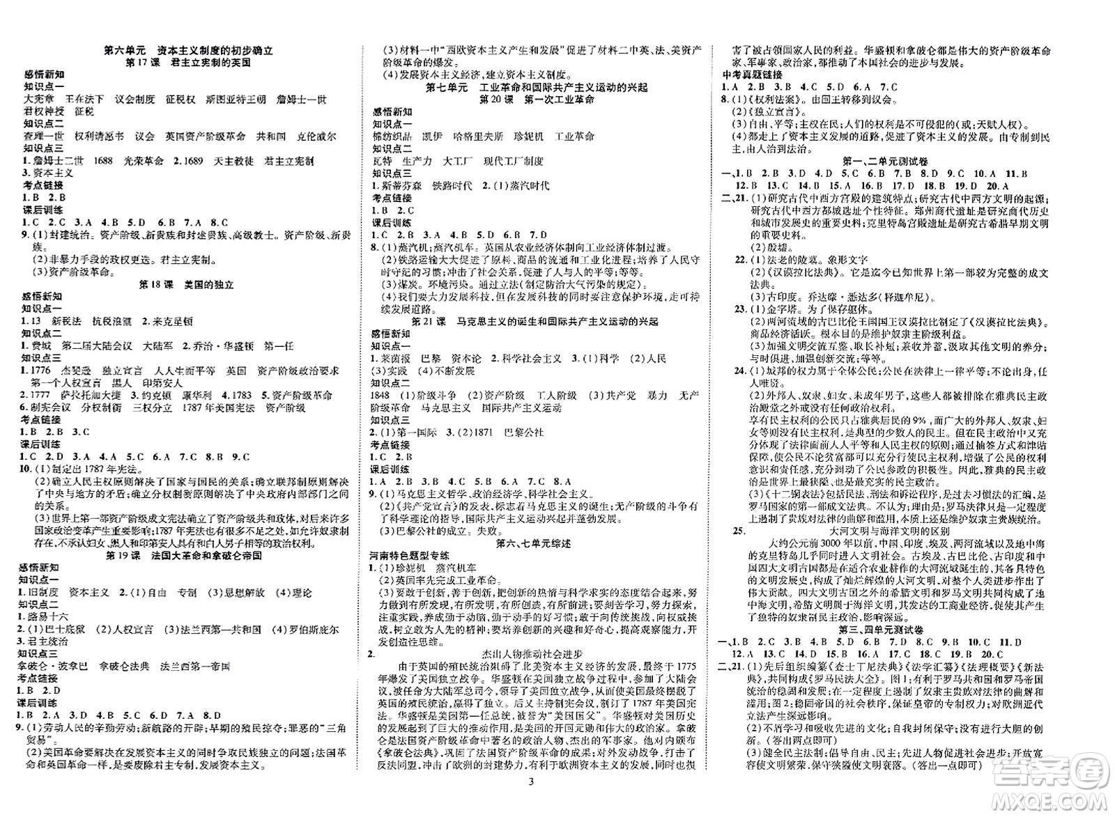 延邊教育出版社2023年秋暢行課堂九年級歷史上冊人教版答案