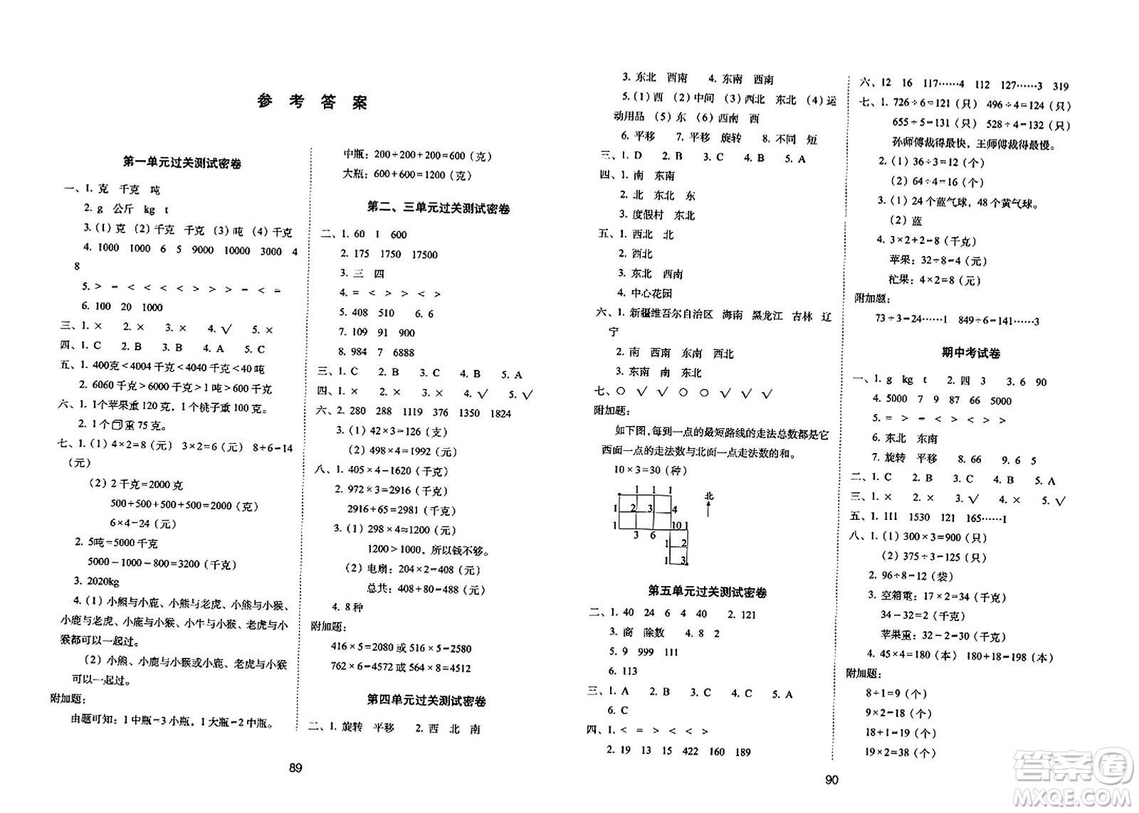 長(zhǎng)春出版社2023年秋期末沖刺100分完全試卷三年級(jí)數(shù)學(xué)上冊(cè)青島版答案