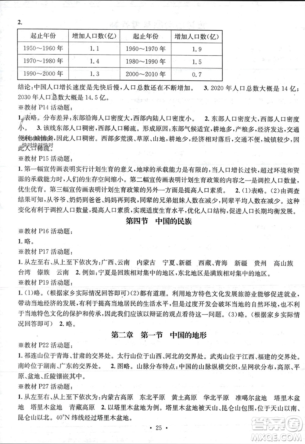 陽光出版社2023年秋精英新課堂三點分層作業(yè)八年級地理上冊湘教版參考答案