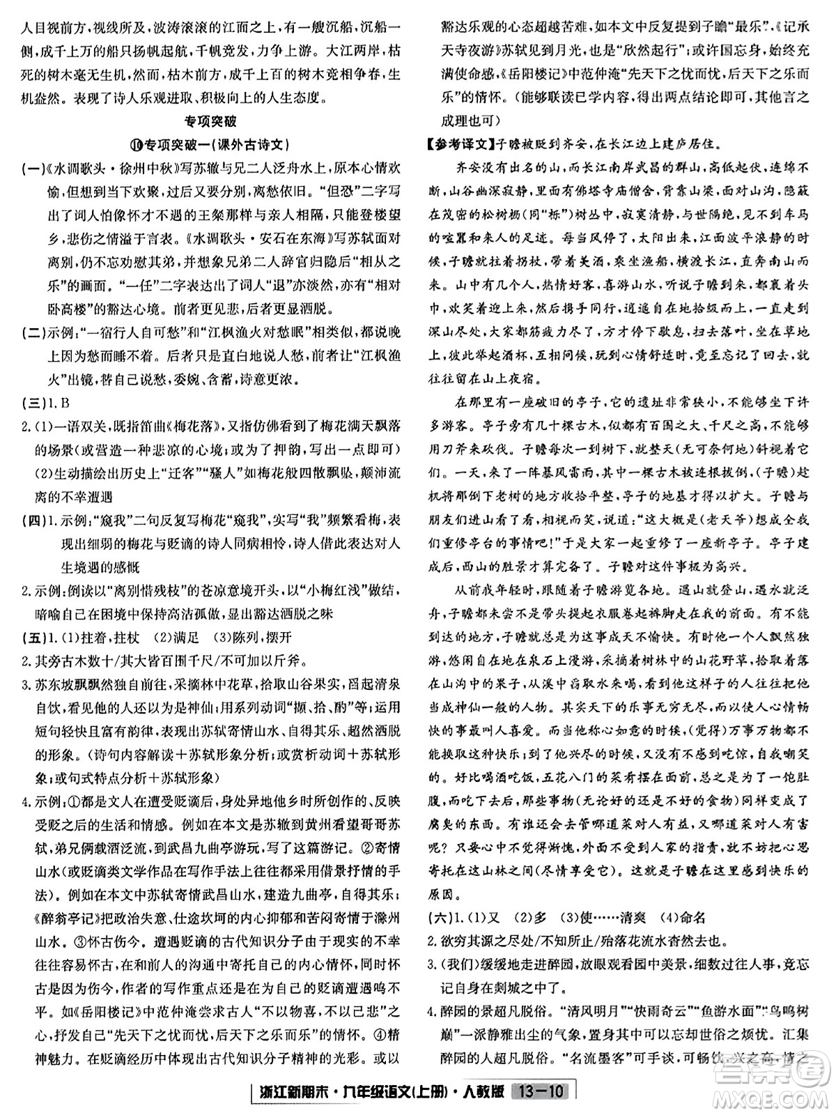 延邊人民出版社2023年秋浙江新期末九年級(jí)語(yǔ)文上冊(cè)人教版浙江專版答案