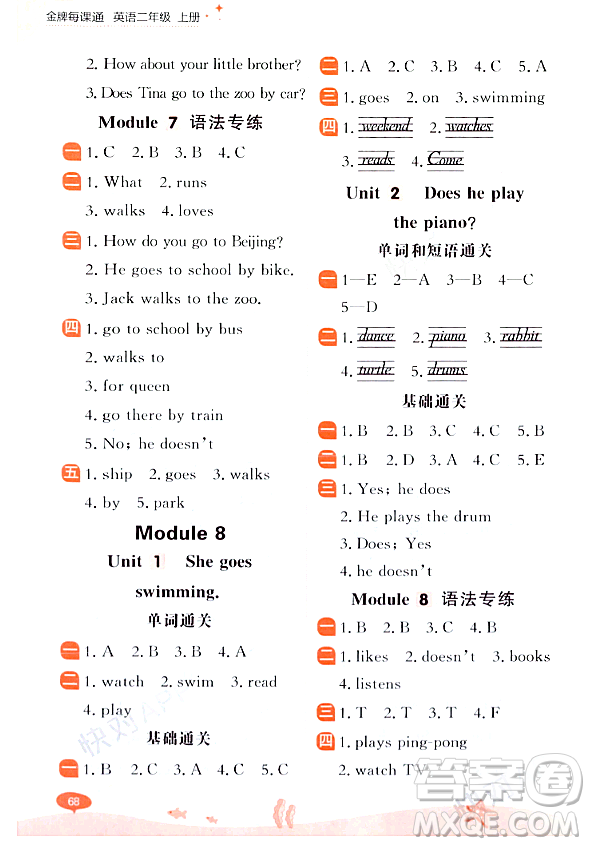 大連出版社2023年秋點石成金金牌每課通二年級英語上冊外研版答案