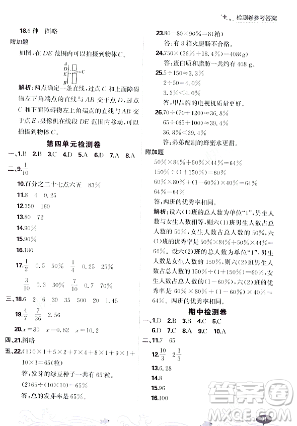 大連出版社2023年秋點(diǎn)石成金金牌每課通六年級數(shù)學(xué)上冊北師大版答案