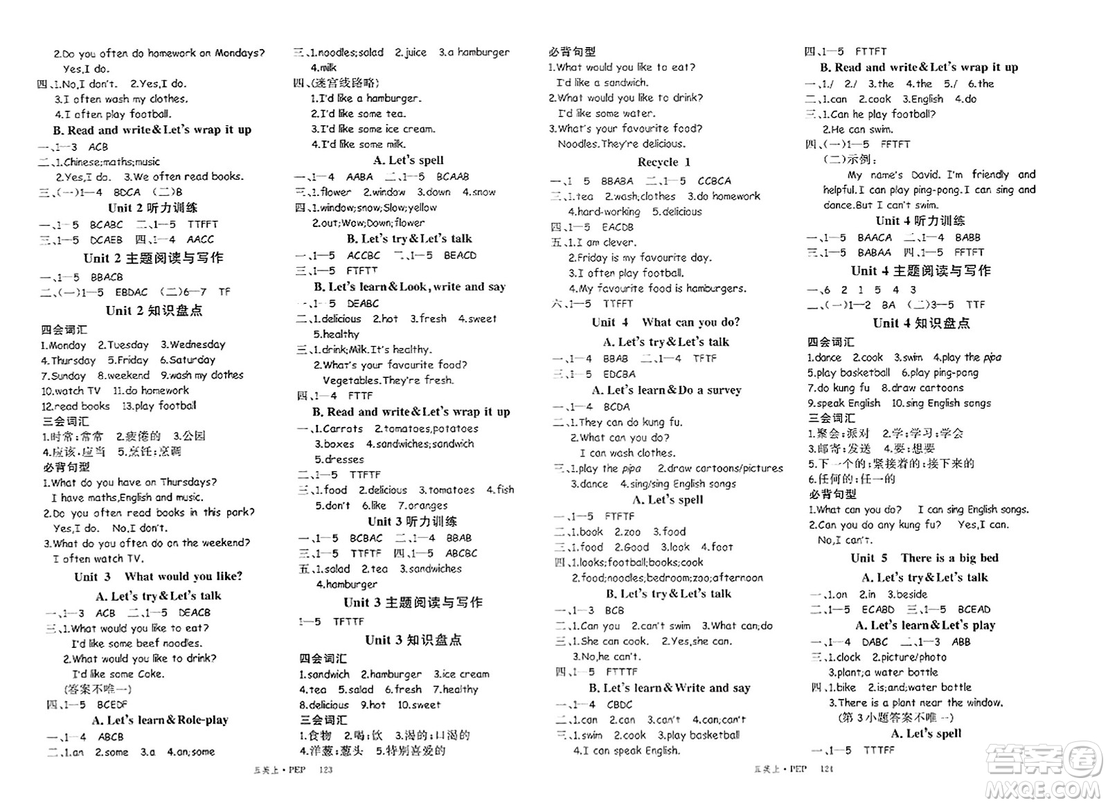 延邊大學(xué)出版社2023年秋季學(xué)練優(yōu)五年級(jí)英語(yǔ)上冊(cè)人教PEP版答案